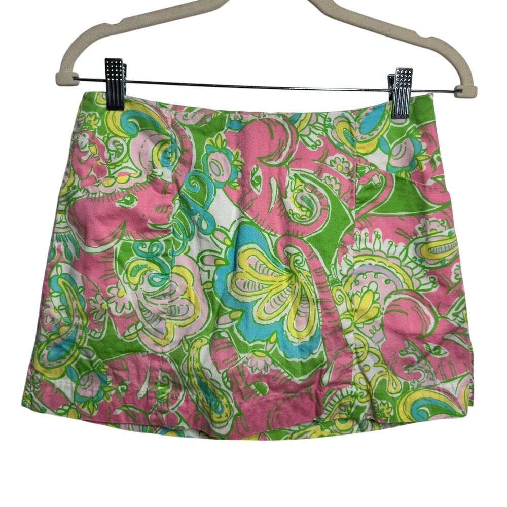 Lilly Pulitzer Y2K Preppy Pink Green Floral Mini Skort Golf Tennis Resort Cotton